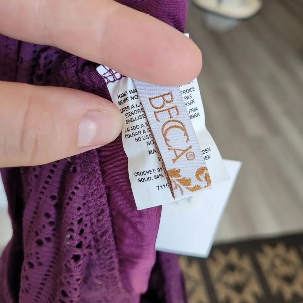 NEW BECCA Swim One Piece Swimsuit Purple Play Crochet Festival Beach Resort XS - Picture 7 of 8
